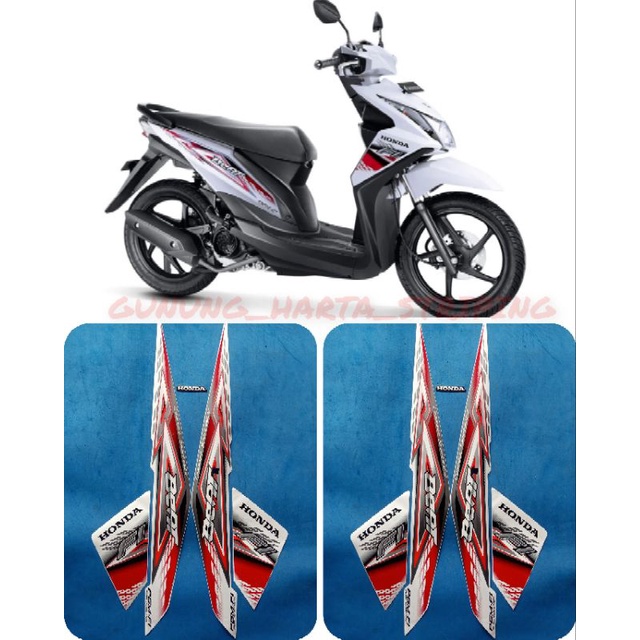 Striping Stiker Lis Les Body Motor Honda Beat FI 2014 Full Set Motif Standar Original Warna Putih Me