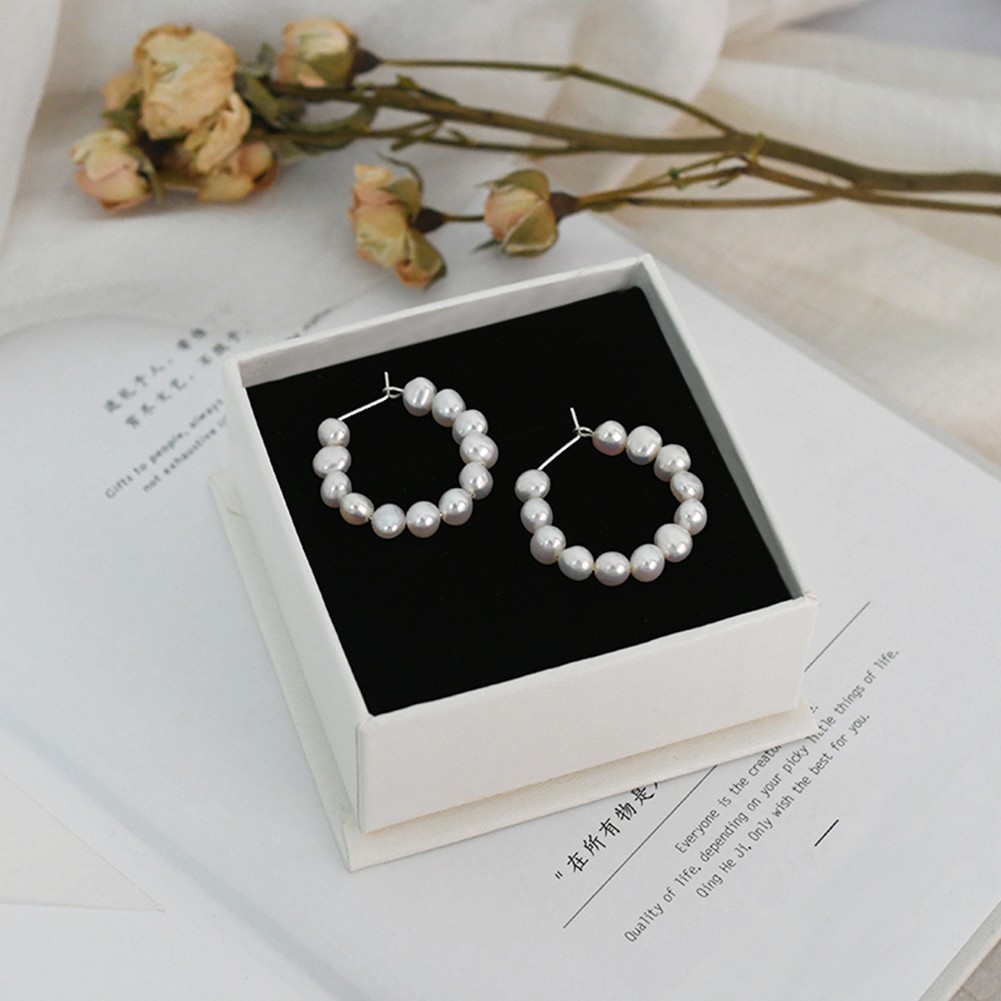 【TK】Women Natural Freshwater Pearl Baroque Circle Hoop Earrings 925 Sterling Silver Fashion Korean Jewelry