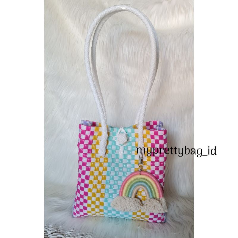 (TANPA ACCESORIES) READY RAINBOW SERIES Tas Jali Tas Jaly Tas Anyaman Plastik Premium