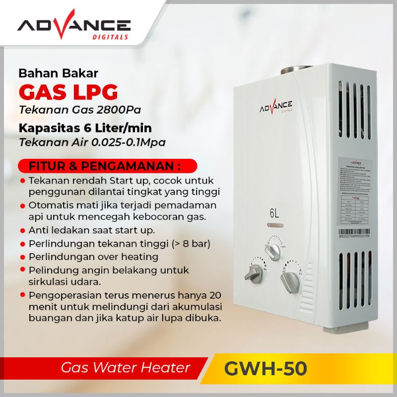 Advance Water Heater Gas 6 Liter GWH-50 (Tanpa LED Display)