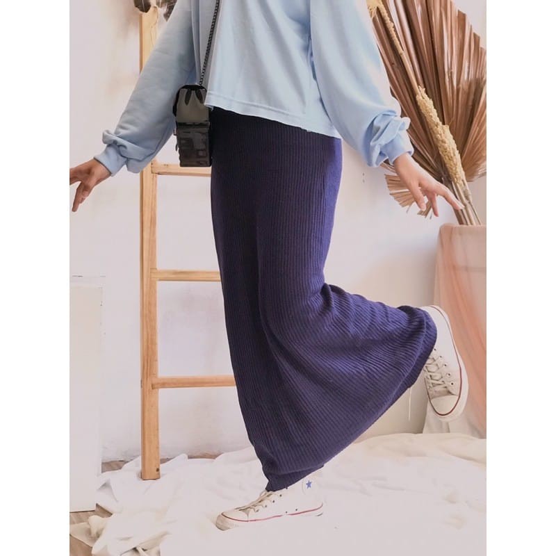 Rok Rajut Span / Rok Span Knit / Rok Panjang / Long Knit Skirt / Rok Wanita Kekinian / Celana Panjang Wanita-Navy