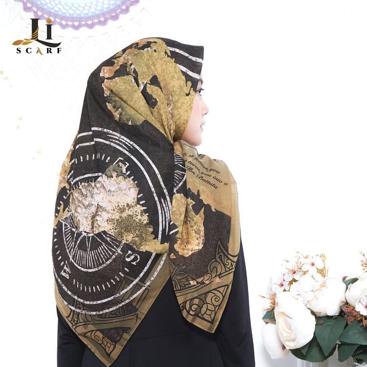 Jilbab Premium Li Scarf World Map Scarf - Darkbrown