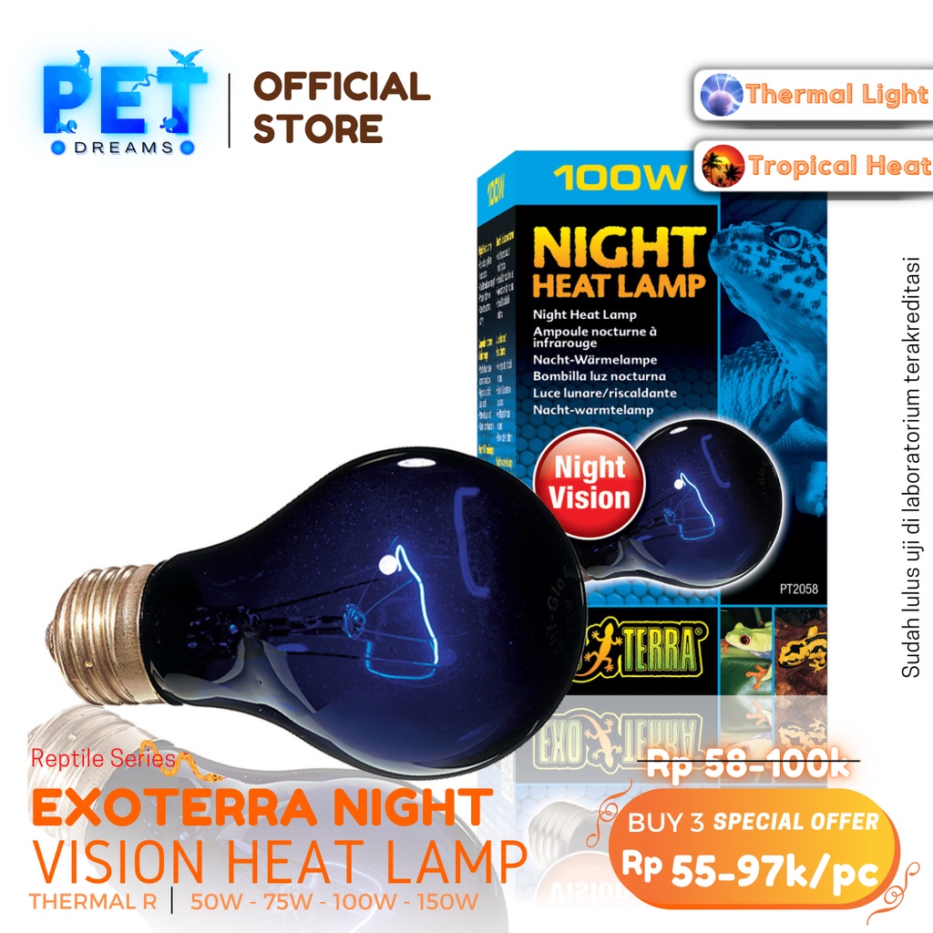 PROMO EXOTERRA NIGHT HEAT LAMP LAMPU PENGHANGAT MALAM REPTIL REPTILE TORTO KURA SULCATA KADAL