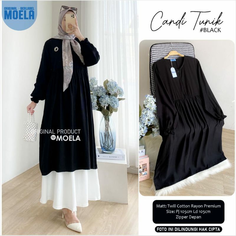 CADI TUNIK BY MOELA | TUNIK BLACK | BUSUI FRIENDLY | ZIPER DEPAN