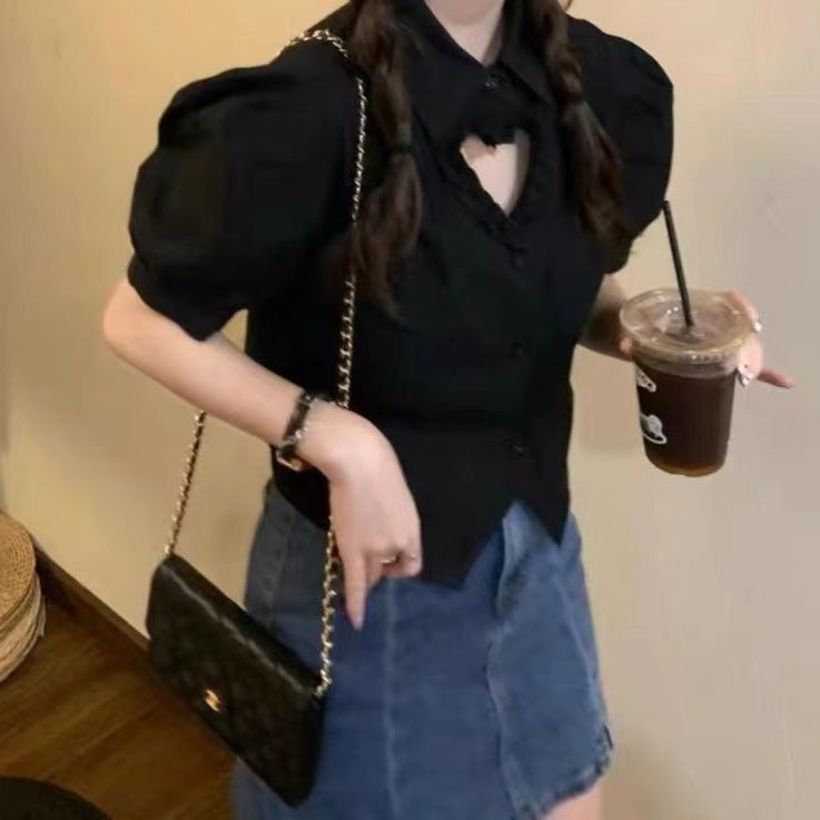 [✅BISA COD]  #Sisjuly# Kemeja berongga wanita baru, wanita cantik, tipis dan pendek, atasan angin kelompok, mahasiswi lenga