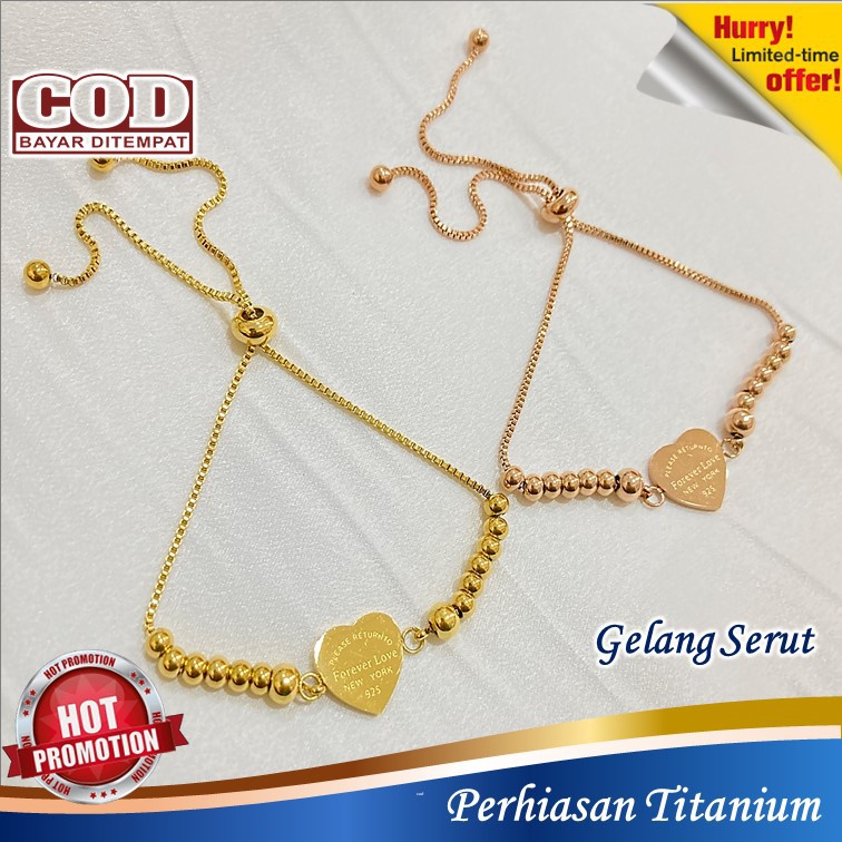 Gelang Serut Love Branded Titanium lapis Emas Emas Anti Karat Fashion Korean Style - Gelang Bangle W
