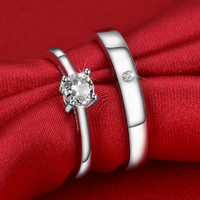 2pcs / Set Cincin Sterling Silver Dapat Disesuaikan Untuk Pasangan