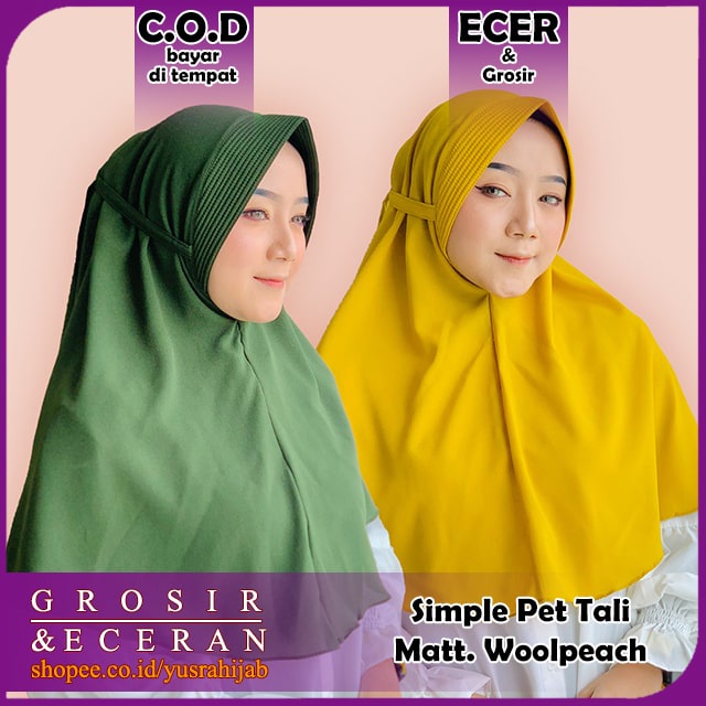 Jilbab Bergo Maryam Tali Pet Woolpeach Hijab Instan Simple Pet Tali Wolfis Premium