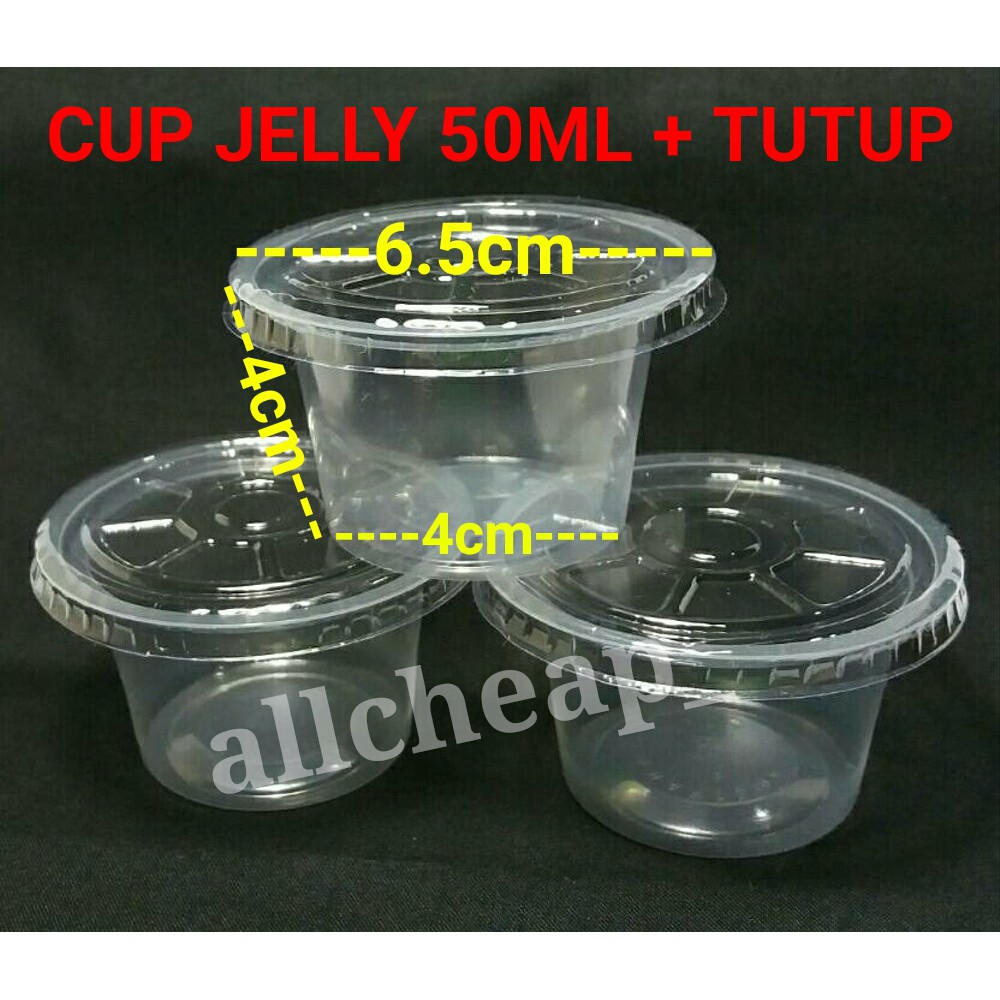 50Pcs CUP JELLY AGAR PUDING gelas plastik es krim pudding bening +tutup 50ml