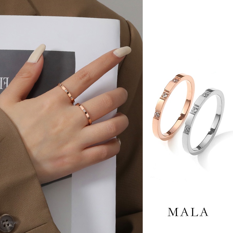 Cincin Bahan Titanium Steel Warna Silver Dan Rose gold Gaya Korea Untuk Wanita