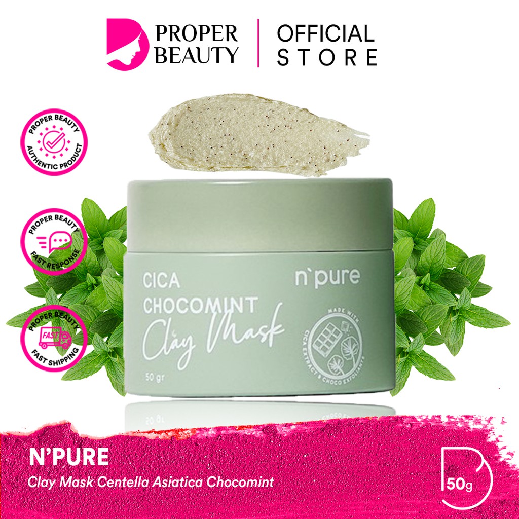 NPURE Clay Mask Centella Asiatica Chocomint Indonesia / Facial Wash Cleanser Face Primer Essence Toner Serum Ampoule Day Night Eye Cream Moisturizer Sunscreen Sheet Masker Clear Pad Soothing Body Lotion / Marigold Cica Noni Probiotics Acne Spf Foam Paket