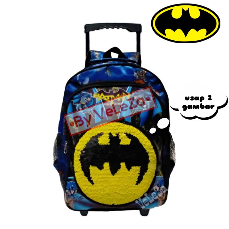 TAS RANSEL TROLI ANAK KARAKTER SUPERHERO USAP LED MATA NYALA - TAS ANAK - TAS TROLI