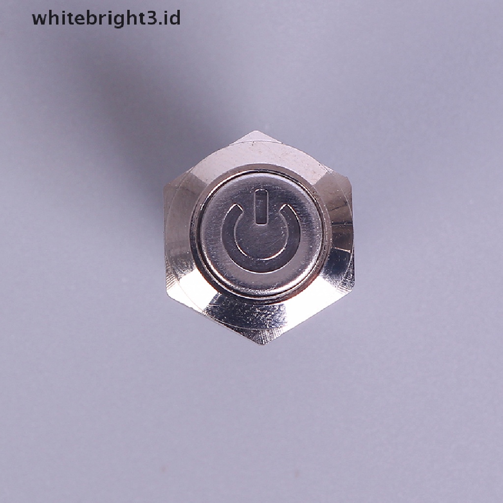 (whitebright3.id) Tombol Tekan 12mm 12V Bahan Metal Warna Hitam Anti Air Dengan Lampu LED Power Supply