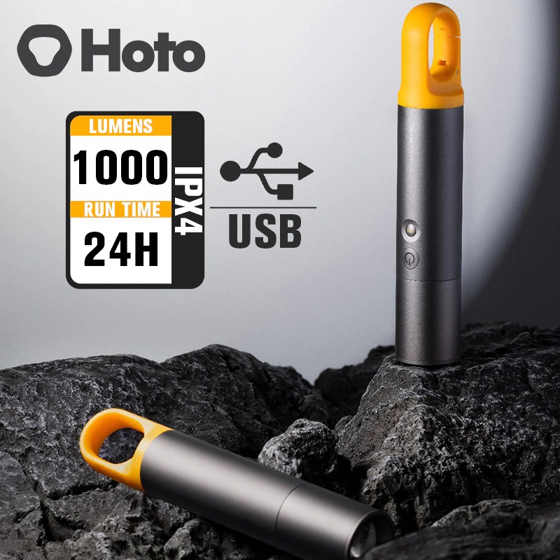 HOTO Senter LED Flashlight Lite Rechargeable 1000 Lumens - QWSDT001 - Dark Gray