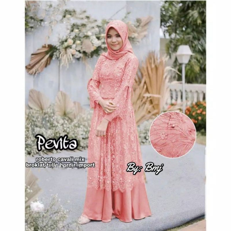 Gamis Brokat tile mutiara Pevita Trendy Best seller