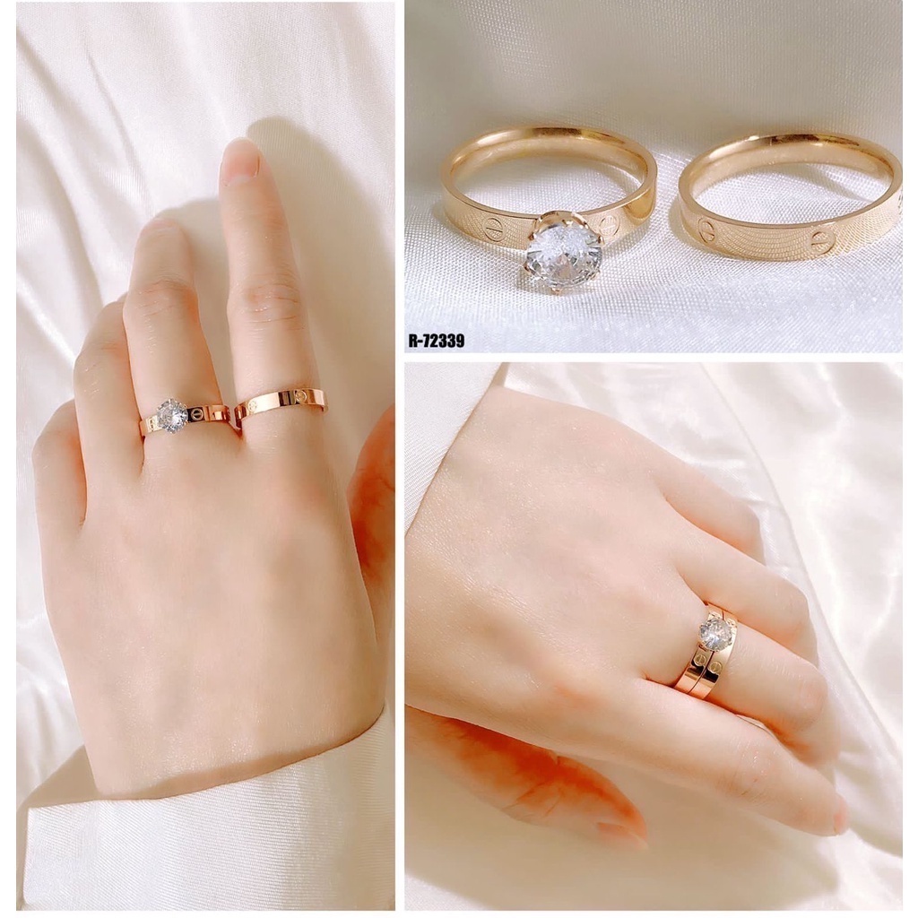 COD! cincin titanium wanita simple diamond (2pcs) anti karat import