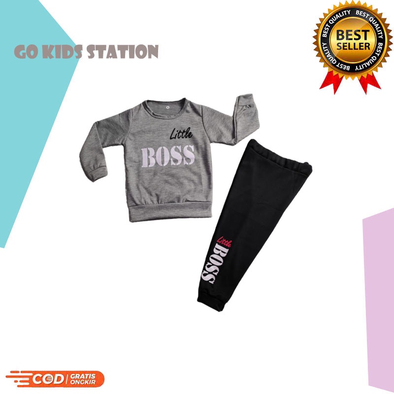 BAYAR DITEMPAT-COD-SET SWEATER LITLLE BOSS-SET SWEATER UNISEX-SET SETELAN SWEATER  ANAK LUCU-GO KIDS