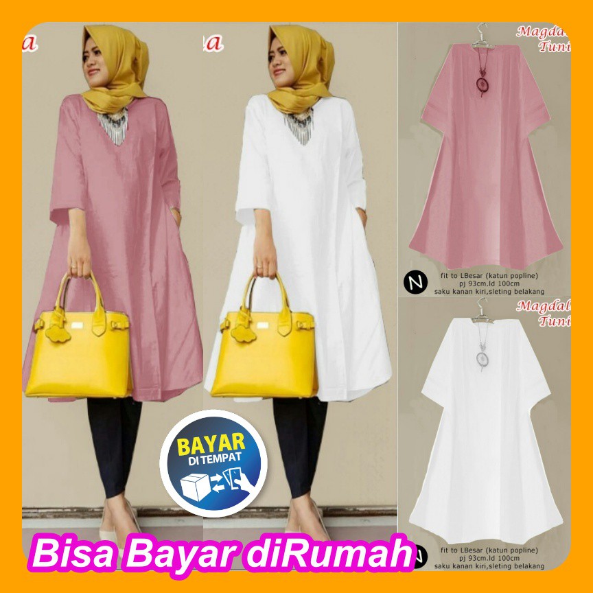 Tunik Magdalena TM68142 Muraah Atasan Muslim 2Warna Peach,Putih