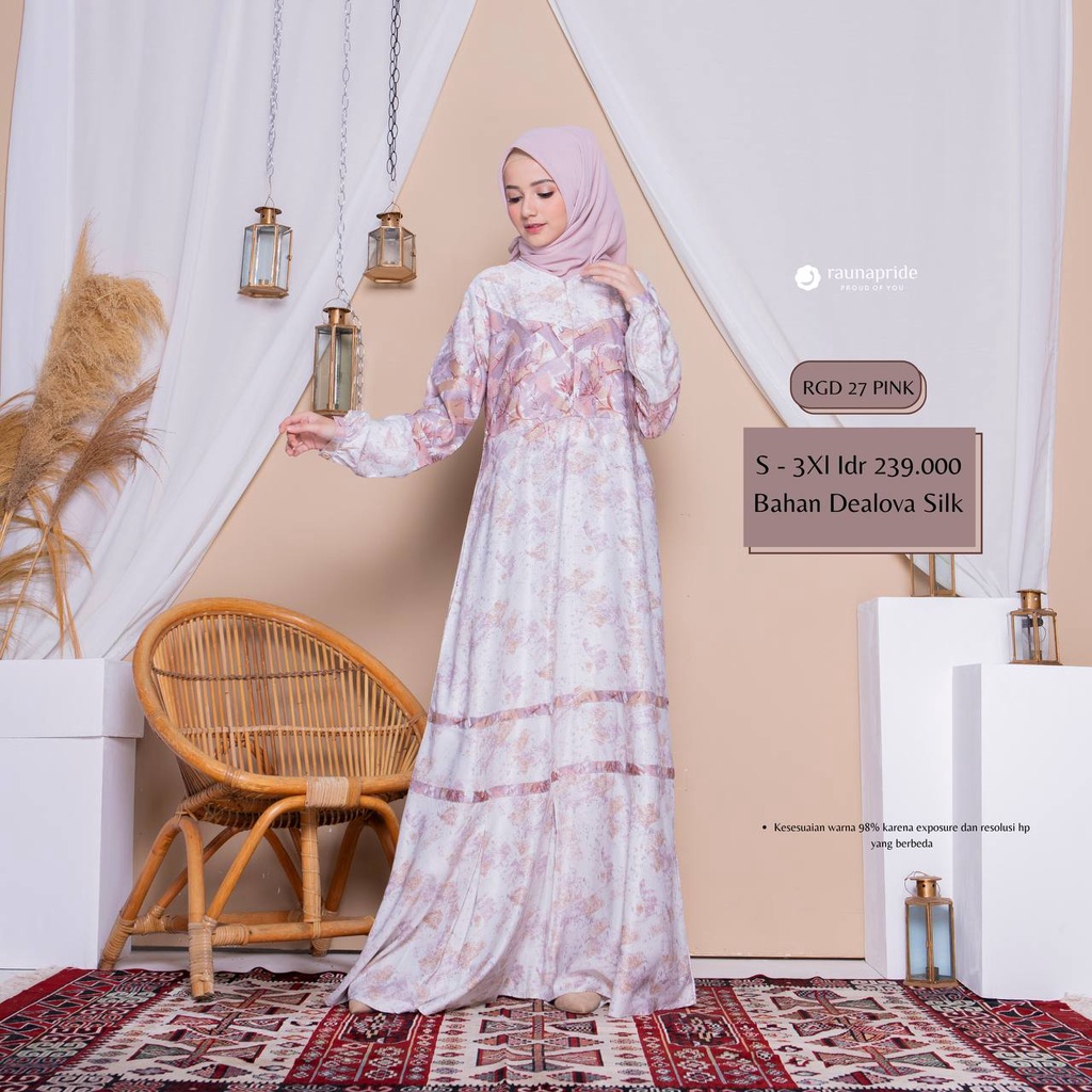 Dress Rauna RGD 27 Pink Biru Coklat / Gamis TERBARU 2022 / Fashion Muslim