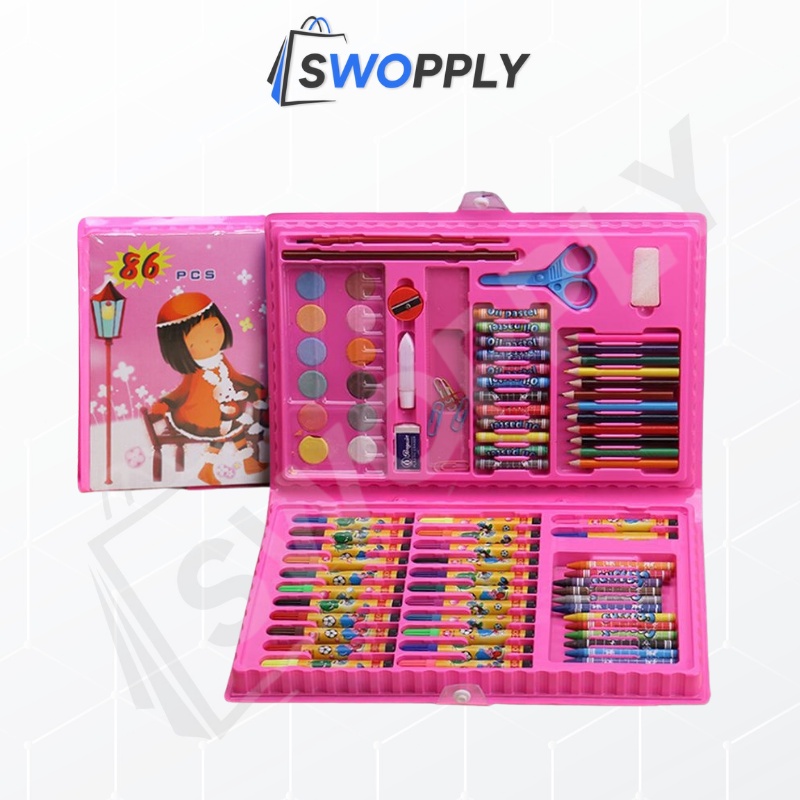 Swopply Crayon Set Isi 86 Pensil Warna Cat Air Alat Lukis Karakter Stationary Color Pencil