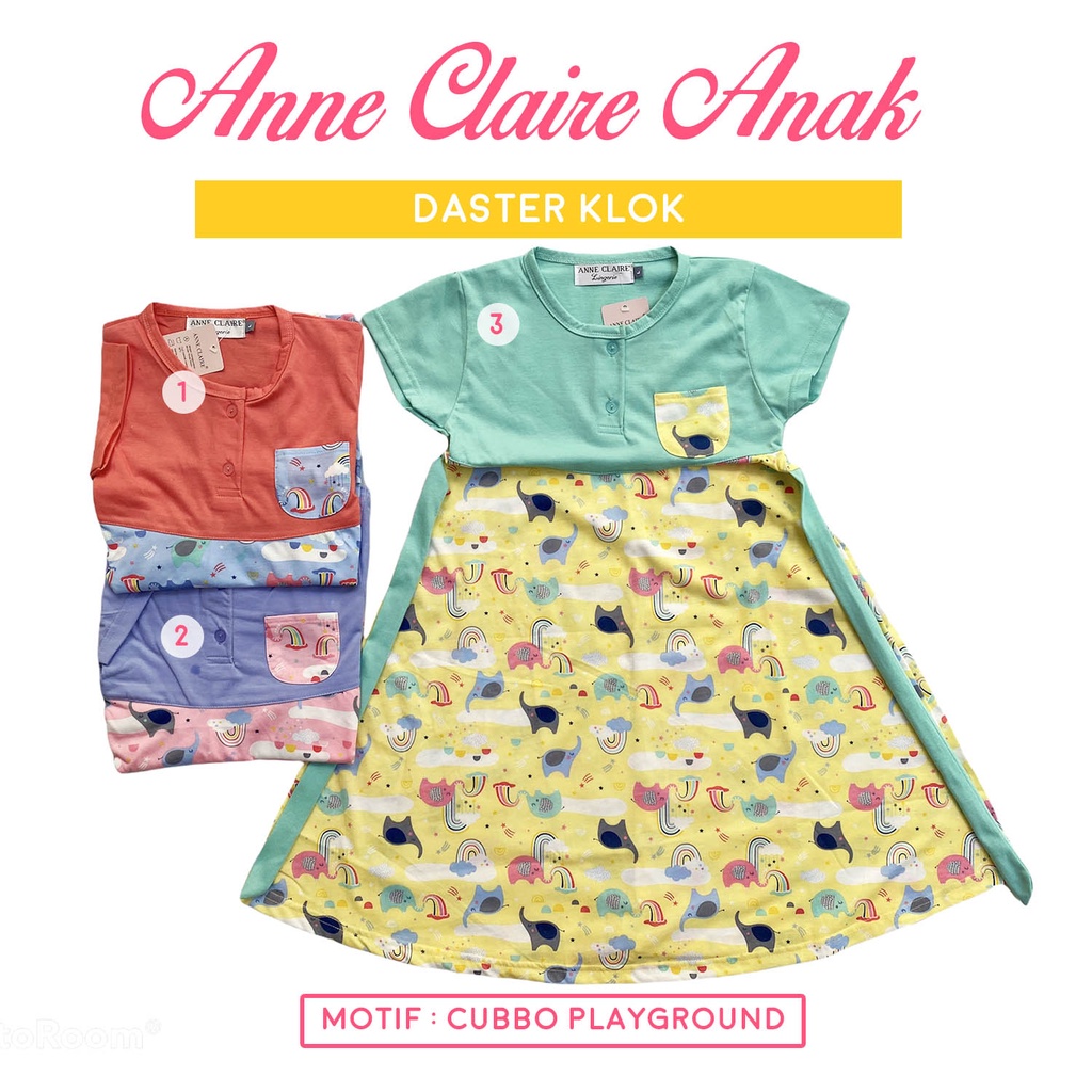 Daster Klok Anak Lengan Pendek + Tali belakang Anne Claire Dress Bahan Kaos