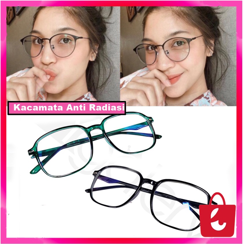 [Promo Terbaru]  Kacamata Anti Radiasi Wanita Pria Frame Sunglasses Lensa Transparan Style Korea