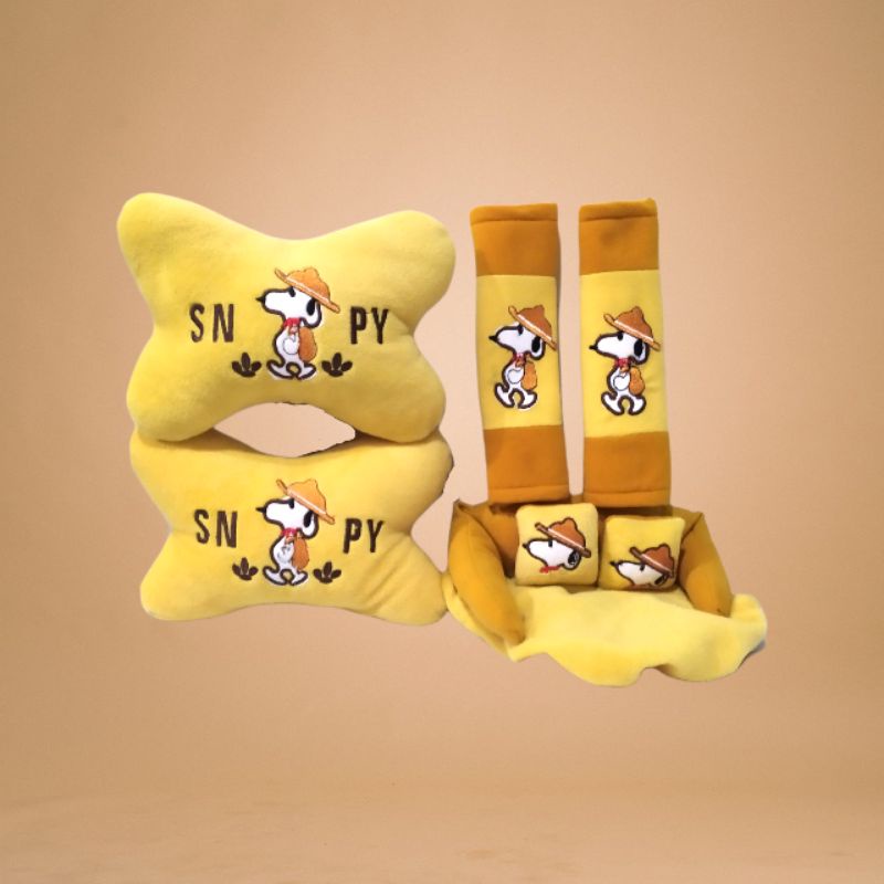 Headrest Car Snoopy Set Karakter Bantal Mobil 3in1 Set Mobil Bantal Karakter Snoopy