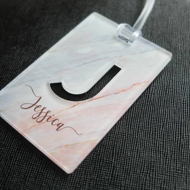 Bagtag Custom marble initial lasercut Luggage Tag gantungan tas koper gambar marmer Custom nama