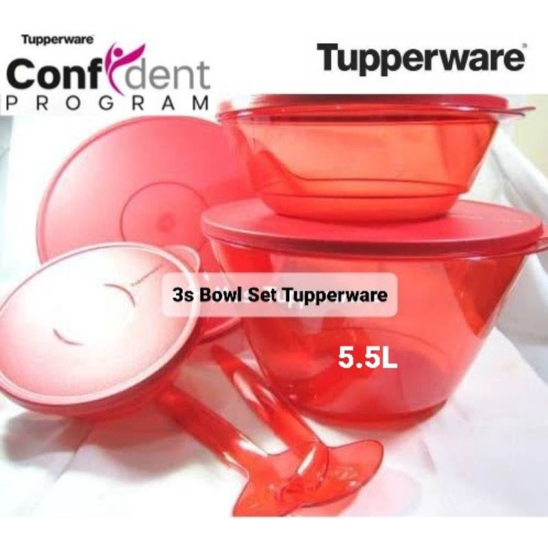 Tupperware 3s Salad Bowl 5.5 Liter With Spoon (1 Pcs) - Red // Wadah Tempat Crystal Mangkuk Saji Mak