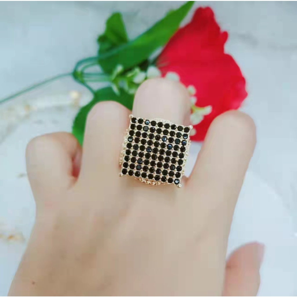 Cincin Xuping Permata Putih/Hitam Lapis Emas Perhiasan L21