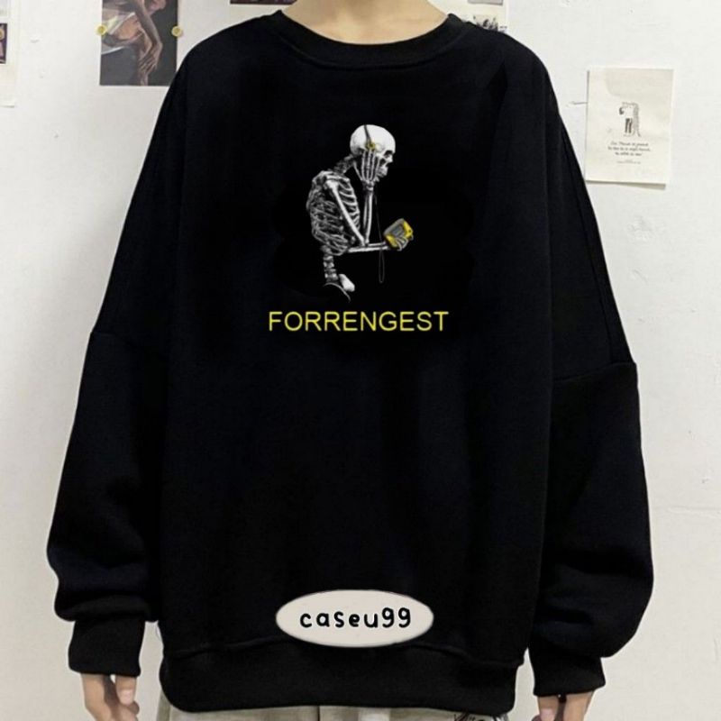 sweater no saint without sinners forrengestblack hitam swag Harajuku// crewneck sweetshirt wanita pria perempuan laki cewe cowo unisex bahan fleece// sweater distro viral// Women Man Sweatshirts Loose Oversize Pullover print sablon