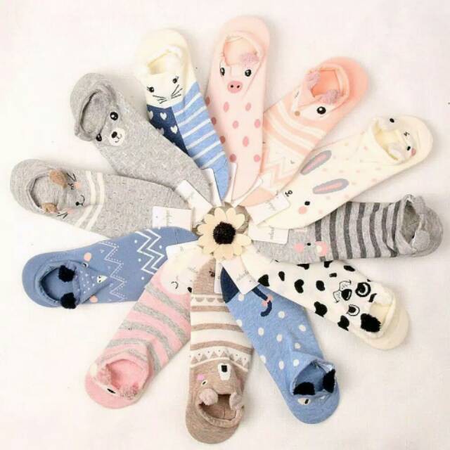 WS107  KAOS KAKI REMAJA SEMATA KAKI MOTIF KARAKTER ANIMAL ALA KOREA-GREY CAT