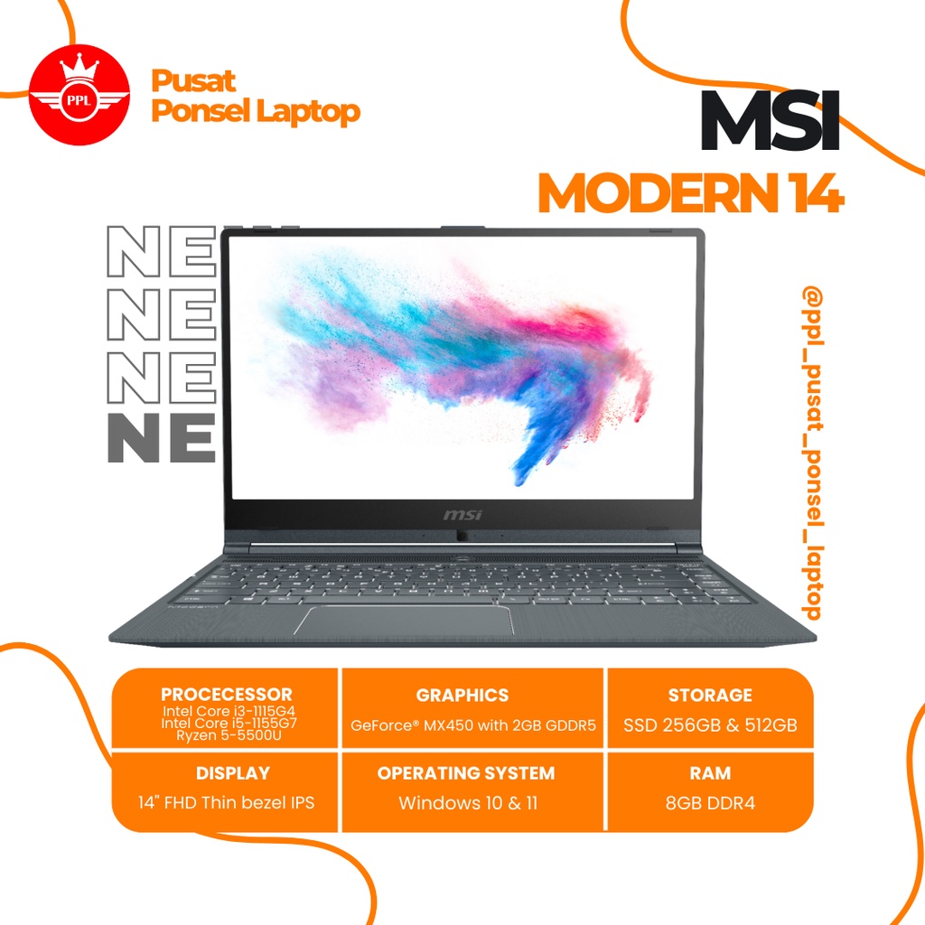MSI MODERN 14 INTEL CORE i3-1115G4/INTEL CORE i5-1155G7/ RYZEN 5-5500U