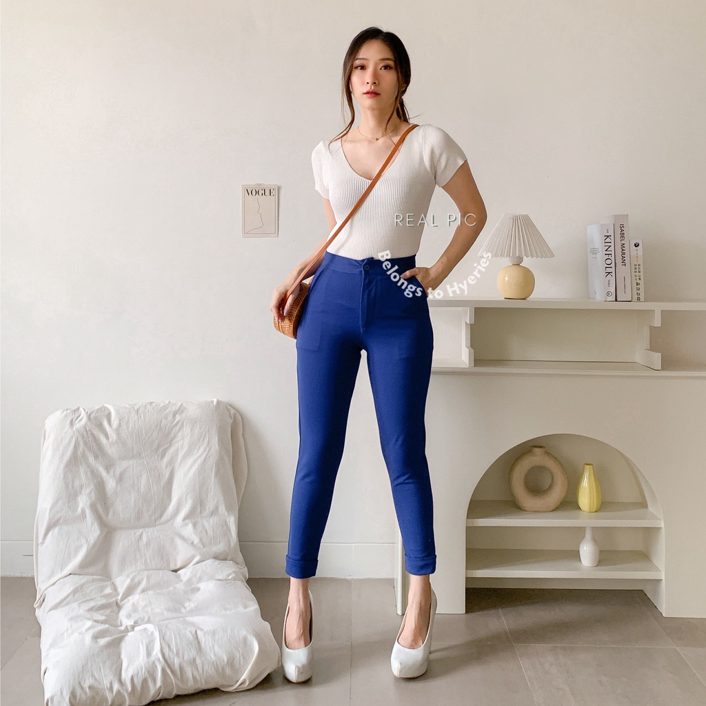 HYERIES COMFY ++ HA EUN Highwaist Pants / Celana Panjang Wanita /  Ankle Pants / Celana Ankle / Long Pants / Celana Kerja Wanita / Slim Fit Pants / Celana Kasual Wanita / Celana Hitam / Celana Pensil Wanita / Celana Scuba / Celana Korea