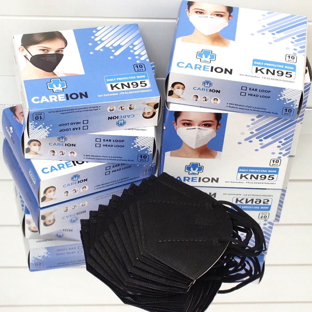 Masker KN95 1 BOX ISI 10 N95 Black Hitam Abu KF94 Duckbill Korea Warna Dewasa Anak Medis non Hijab