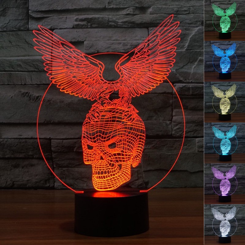 Lampu Led Usb Desain Burung Elang Dengan Tengkorak 3d 7 Warna