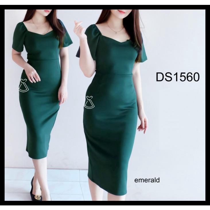 Harga Diskon Ds1560 - Dress Pesta Midi Korea Sepan Basic Scuba Stretch Sabrina - Hitam