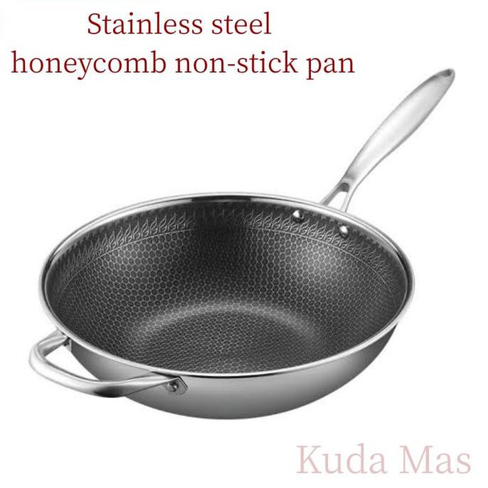 Trendi Frying Pan Stainless Steel/Wok Pan Stainless Steel 32Cm Anti Lengket Bagus