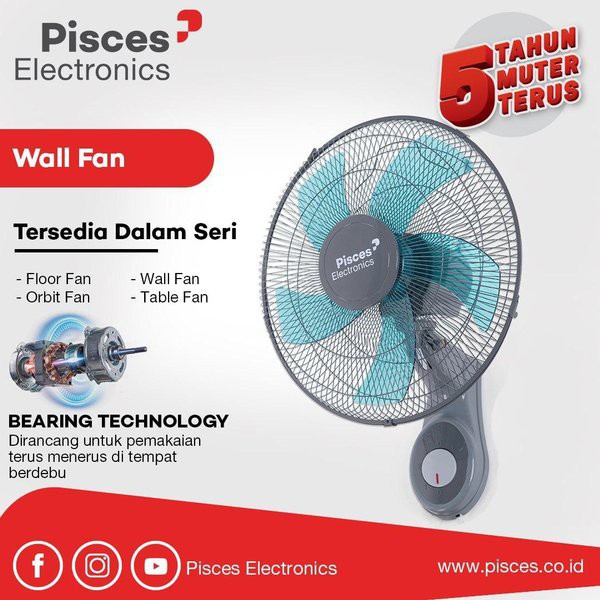 Kipas Angin Dinding Pisces BEARING 1611PRO Wall Fan 16 inch SNI dan 12inch .