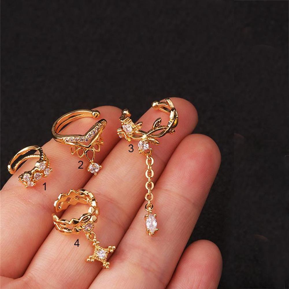 Nanas CZ Cuff Earrings Aksesoris Pesta Tanpa Tindik Zirkon Telinga Manset