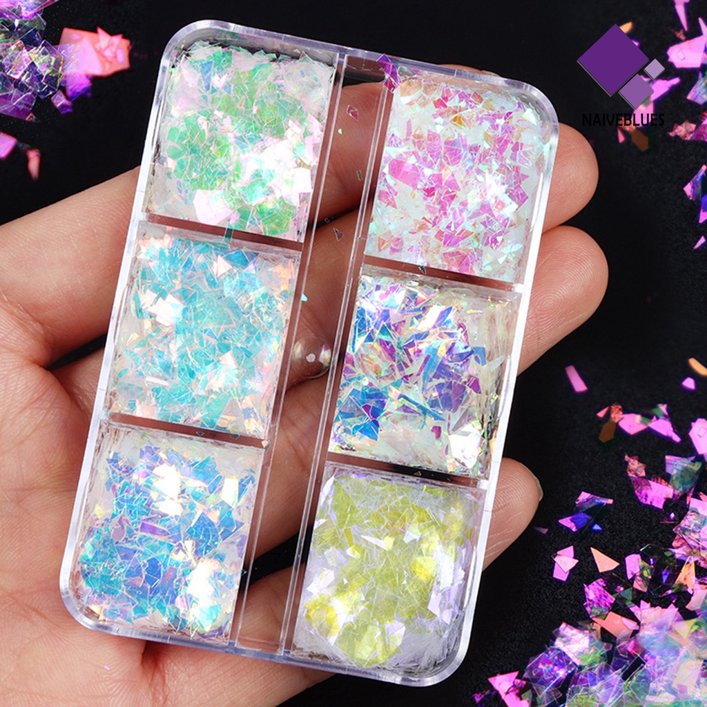 Naiveblue 6 Sekat / Kotak Payet Brokat Imitasi Untuk Dekorasi Nail Art DIY