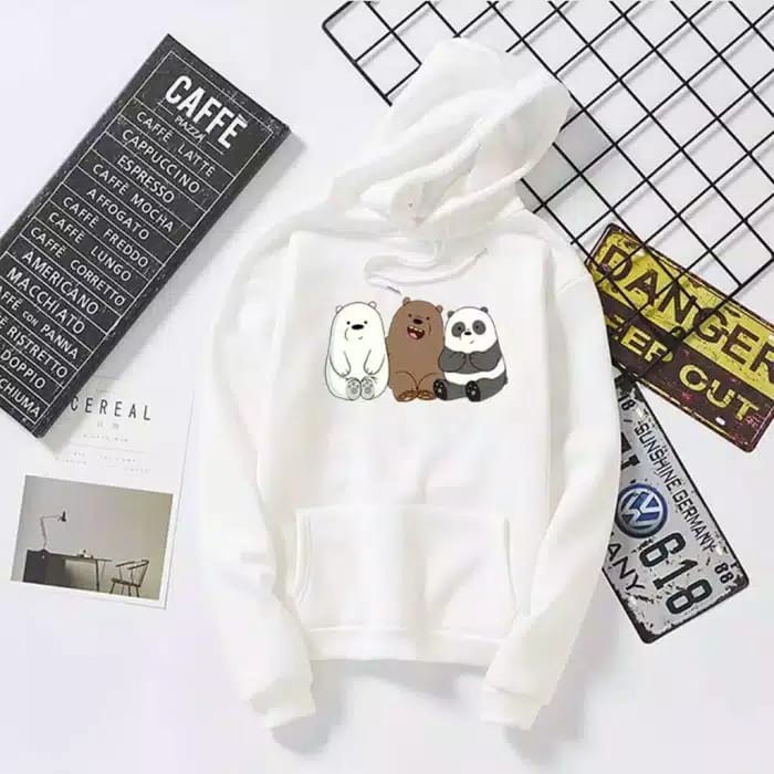 Panda Lucu Sweater Hoodie / arn grosir / Wanita Murah Trendy-white