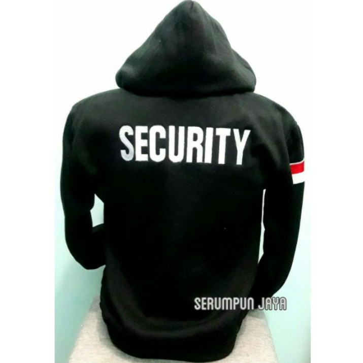 JAKET SECURITY LOGO BIRU - SWEATER SECURITY HITAM LOGO BIRU - HOODIE ZIPPER SECURITY BORDIR