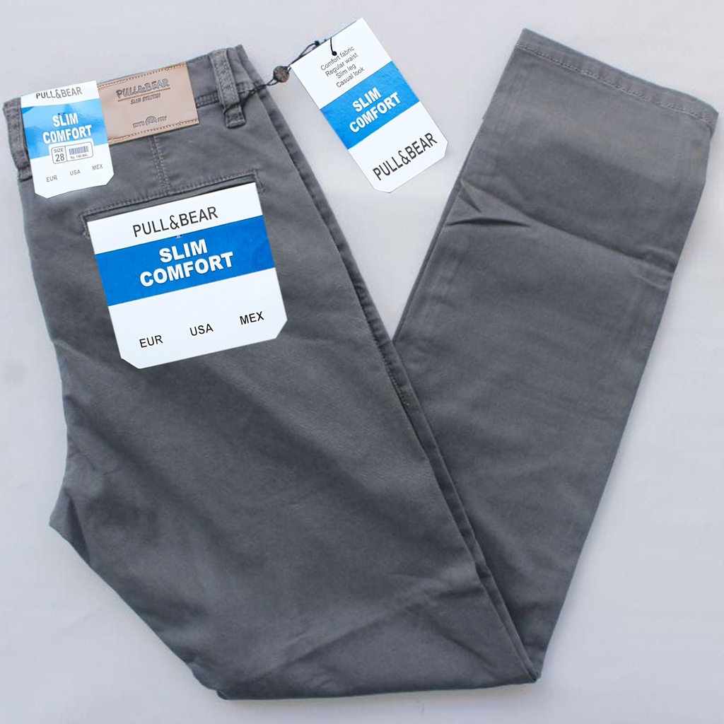 PULLBEAR - Celana Chino Panjang Pria Original Slimfit Bahan Halus