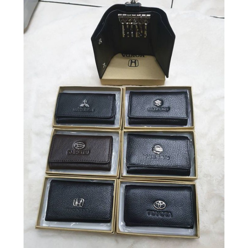 Dompet Kunci Lipat 3 Motif Otomotif Kulit Asli Merk Honda Toyota Nissan Daihatsu Suzuki
