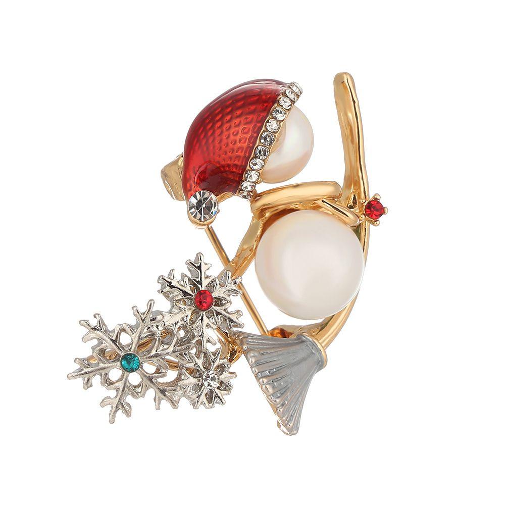 R-bunga Bros Lucu Chritmas Mutiara Enamel Snowflake Snowman Lapel Pins