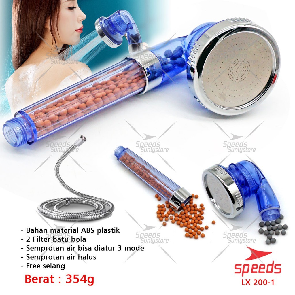 PROMO!! Kepala Shower Head Ion Spa Kristal 3 mode / Bonus Selang panjang 1,5 M speeds 200