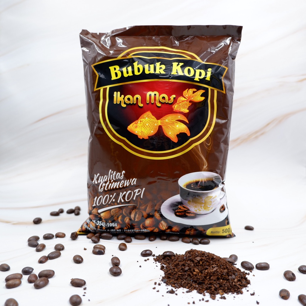 

Bubuk Kopi Kasar Halus Ikan Mas Arabica & Robusta 500Gr