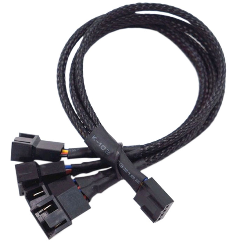 Bt 27CM 4-Way PWM Fan Splitter Hitam Berlengan 4pin Kabel Konektor PWM 4pin Kabel Ekstensi Kipas OD1.4mm