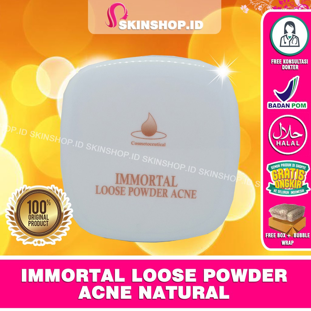 Immortal Loose Powder Acne Natural 20gr Original / Bedak Tabur Wajah Berjerawat BPOM Aman